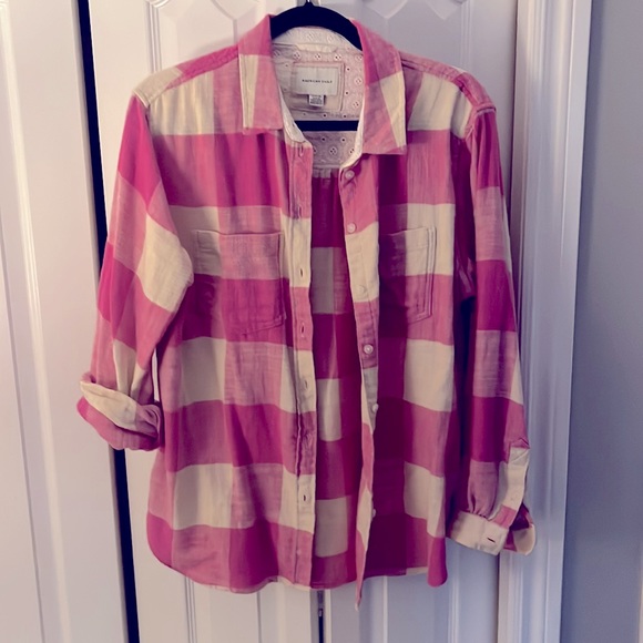 Adorable pink plaid flannel button down - Picture 3 of 3